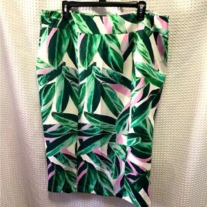 Tropical Green and Pink Leaf Print Skirt 18/20